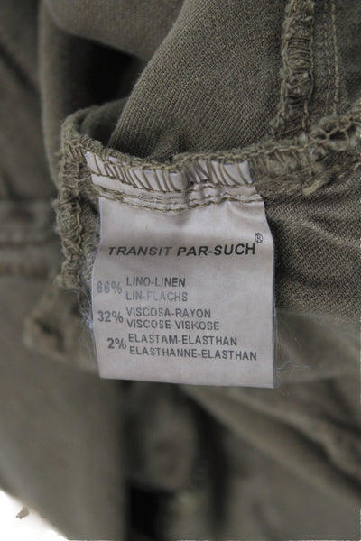 Transit Par Such Women Cropped Pants Brown 66% Linen Button Inseam 26 Size 1