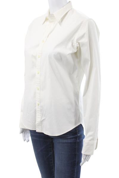 Ralph Lauren Sport Women White Collared Button-Up Long Sleeve Cotton Size 8