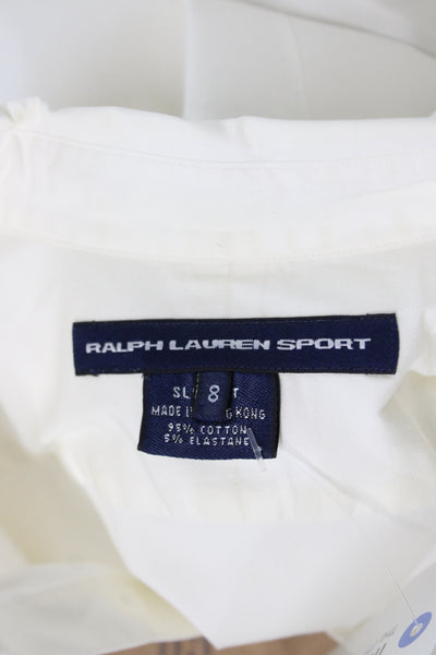 Ralph Lauren Sport Women White Collared Button-Up Long Sleeve Cotton Size 8