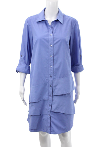 Finley Women Shirt Dress Blue Collared Long Sleeve Button Cotton Size M