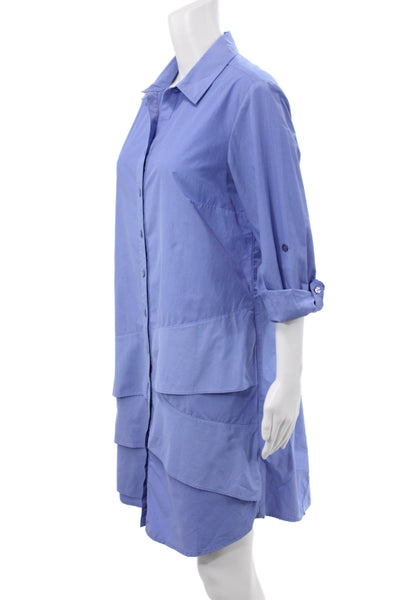 Finley Women Shirt Dress Blue Collared Long Sleeve Button Cotton Size M