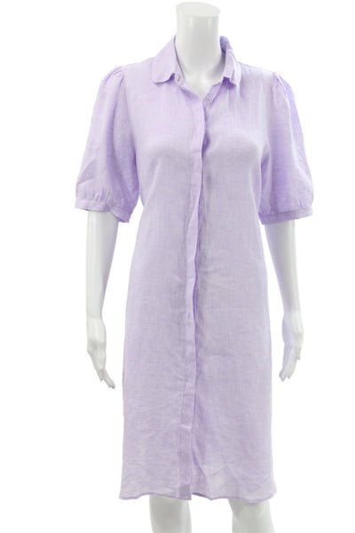 Robert Friedman Womens Collared Purple Linen Shirt Dress Knee Length Size S