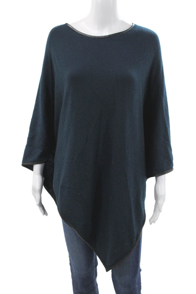 Repeat Womens Cape Sweater Boat Neck 3/4 Sleeve Blue Wool Casual Size One Size