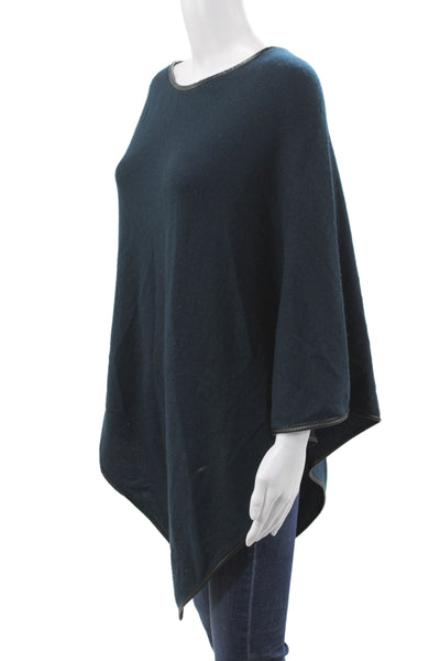 Repeat Womens Cape Sweater Boat Neck 3/4 Sleeve Blue Wool Casual Size One Size