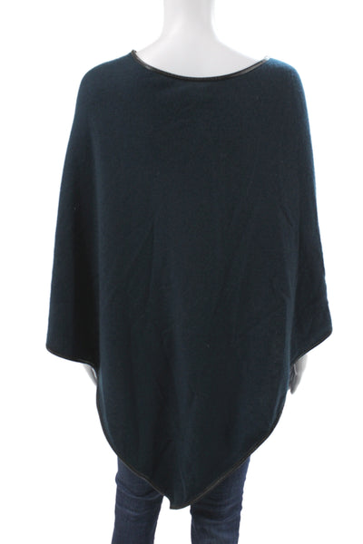 Repeat Womens Cape Sweater Boat Neck 3/4 Sleeve Blue Wool Casual Size One Size