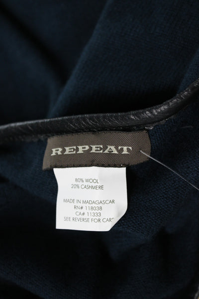 Repeat Womens Cape Sweater Boat Neck 3/4 Sleeve Blue Wool Casual Size One Size