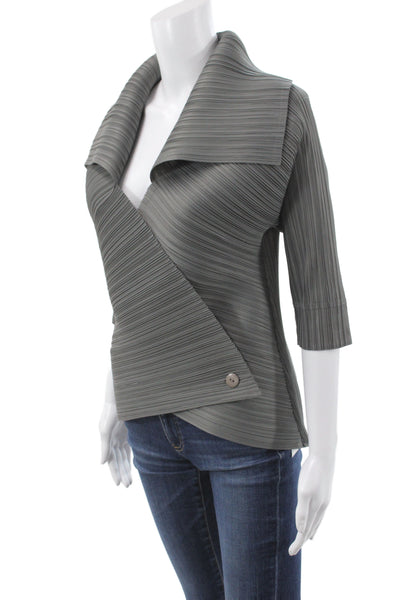 Vanite Couture Women Gray V-Neck Tunic Blouse 3/4 Sleeve Button Size M