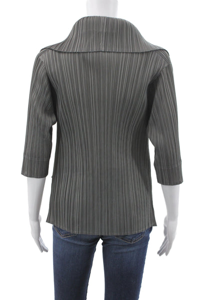 Vanite Couture Women Gray V-Neck Tunic Blouse 3/4 Sleeve Button Size M