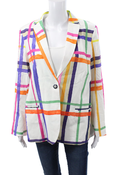 Vilagallo Womens Basic Plaid Jacket Multicolor Button Long Sleeve Size 46