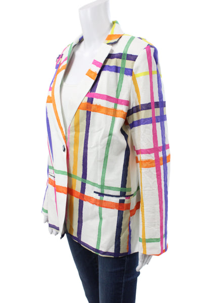 Vilagallo Womens Basic Plaid Jacket Multicolor Button Long Sleeve Size 46