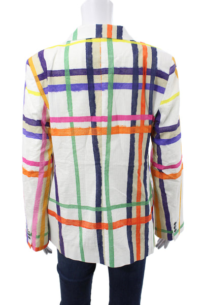 Vilagallo Womens Basic Plaid Jacket Multicolor Button Long Sleeve Size 46