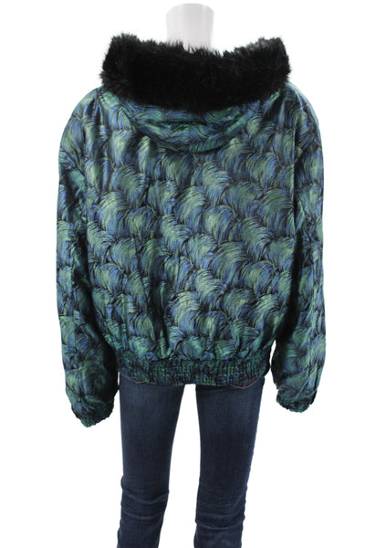 Skea Women Puffer Jacket Blue Nylon Snap Geometric Winter Size 12