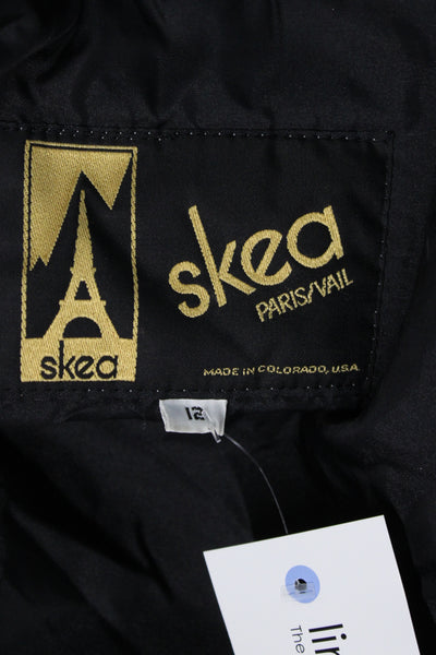 Skea Women Puffer Jacket Blue Nylon Snap Geometric Winter Size 12