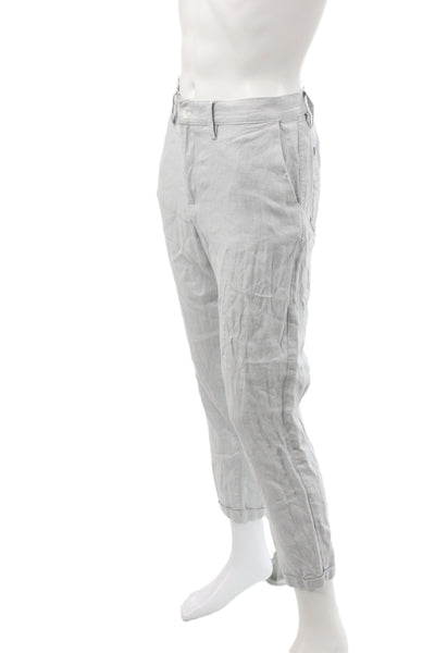 VTKRBLAK Mens Chino Pants Gray 100% Linen Button Fly Size 32