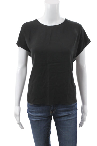 Eileen Fisher Women Silk Short Sleeve Round Neck Blouse Black Size XL