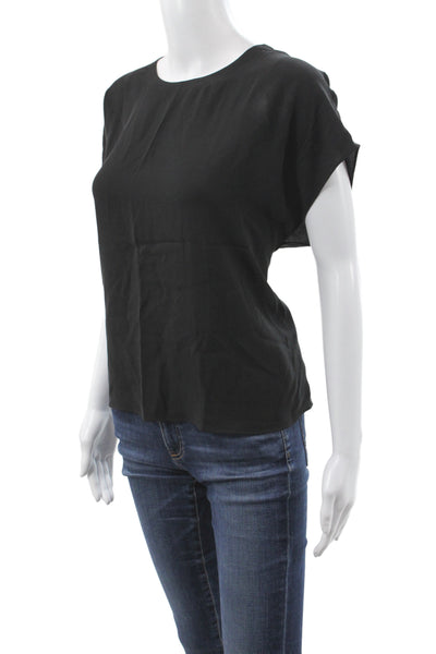 Eileen Fisher Women Silk Short Sleeve Round Neck Blouse Black Size XL
