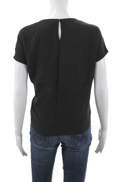 Eileen Fisher Women Silk Short Sleeve Round Neck Blouse Black Size XL