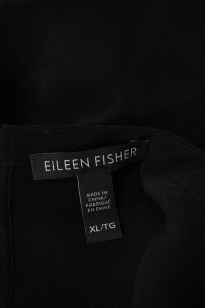 Eileen Fisher Women Silk Short Sleeve Round Neck Blouse Black Size XL