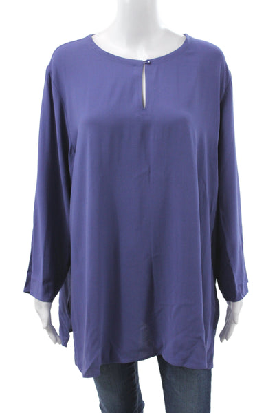 Eileen Fisher Women Tunic Blouse Purple Silk Round Longsleeve Size XL