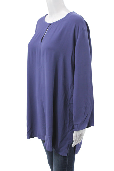 Eileen Fisher Women Tunic Blouse Purple Silk Round Longsleeve Size XL