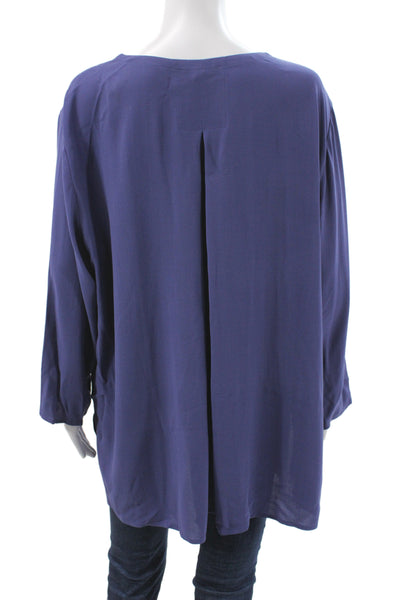 Eileen Fisher Women Tunic Blouse Purple Silk Round Longsleeve Size XL