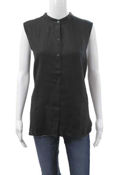 Eileen Fisher Women Sleeveless Organic Linen Collared Blouse Black Size XL