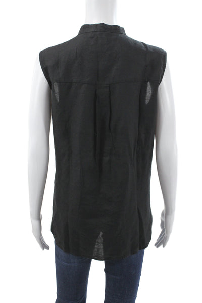 Eileen Fisher Women Sleeveless Organic Linen Collared Blouse Black Size XL