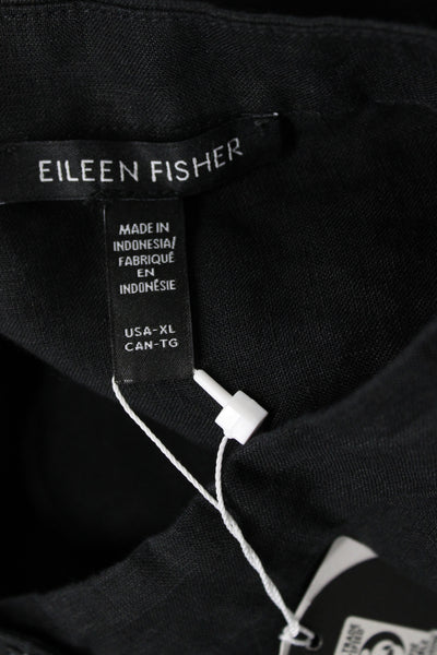 Eileen Fisher Women Sleeveless Organic Linen Collared Blouse Black Size XL