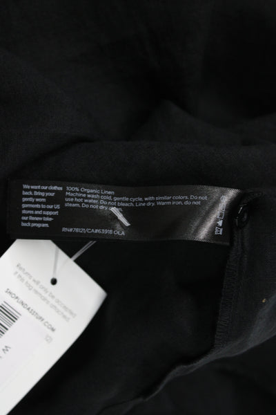 Eileen Fisher Women Sleeveless Organic Linen Collared Blouse Black Size XL