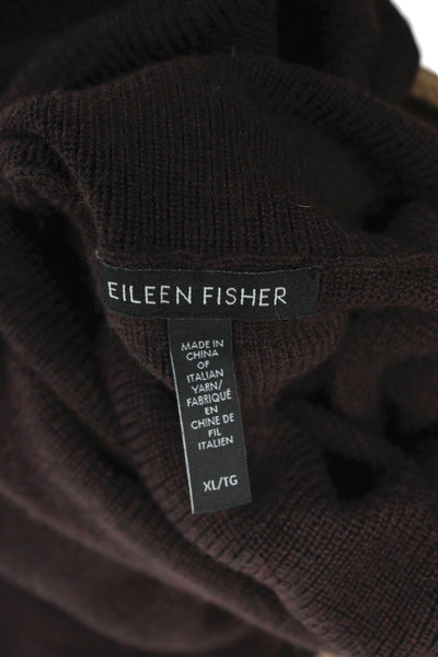 Eileen Fisher Womens Brown Merino Wool Turtleneck Pullover Sweater Size XL