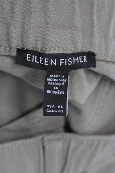 Eileen Fisher Women Gray Chino Pants Organic Cotton Button Inseam 26 Size XL