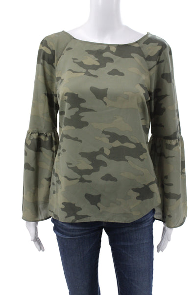 Banana Republic Womens Camo Tunic Blouse Green Long Sleeve Round Neck Size XS