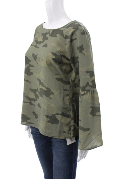 Banana Republic Womens Camo Tunic Blouse Green Long Sleeve Round Neck Size XS