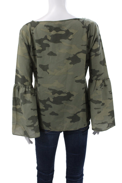 Banana Republic Womens Camo Tunic Blouse Green Long Sleeve Round Neck Size XS