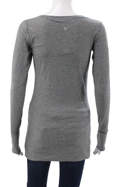 Lululemon Women Gray Basic Cotton Long Sleeve Scoop Neck T-Shirt Size 6