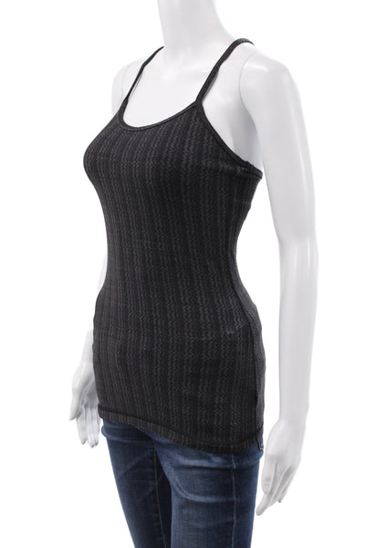 Lululemon Women Black Striped Sleeveless Scoop Neck Athleisure Tank Size 6