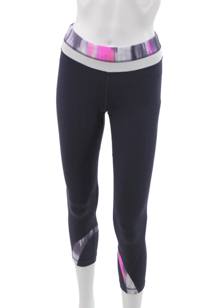 Lululemon Womens Black Colorblock Nylon Capri Leggings Athleisure Size 4