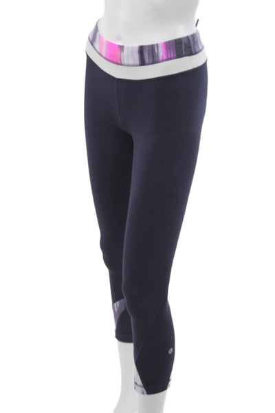 Lululemon Womens Black Colorblock Nylon Capri Leggings Athleisure Size 4