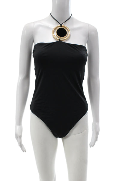 Zara Womens One Piece Bodysuit Black Polyurethane Minimalist Size L