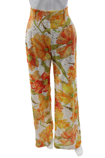 Sara Roka Women Dress Pants Multicolor Floral 64% Cotton Zip Size 40