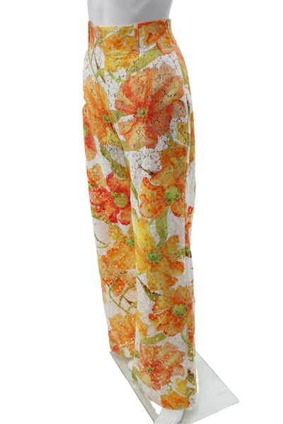 Sara Roka Women Dress Pants Multicolor Floral 64% Cotton Zip Size 40