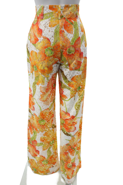 Sara Roka Women Dress Pants Multicolor Floral 64% Cotton Zip Size 40