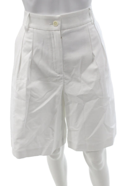 Sara Roka Womens Bermuda Shorts White 100% Cotton Solid Button Size 40