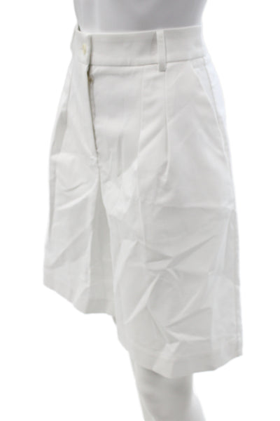 Sara Roka Womens Bermuda Shorts White 100% Cotton Solid Button Size 40