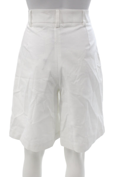 Sara Roka Womens Bermuda Shorts White 100% Cotton Solid Button Size 40