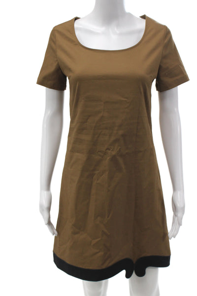 Paola Zuin Women Shift Dress Brown Scoop Neck Short Sleeve Cotton Size 40