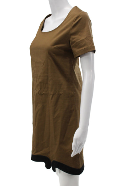 Paola Zuin Women Shift Dress Brown Scoop Neck Short Sleeve Cotton Size 40