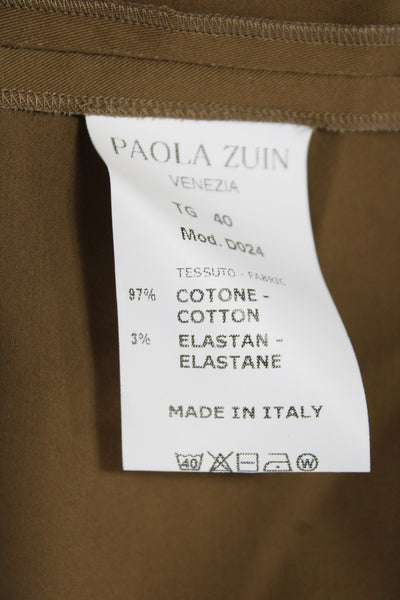 Paola Zuin Women Shift Dress Brown Scoop Neck Short Sleeve Cotton Size 40