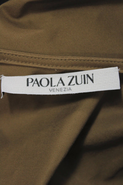Paola Zuin Women Shift Dress Brown Scoop Neck Short Sleeve Cotton Size 40