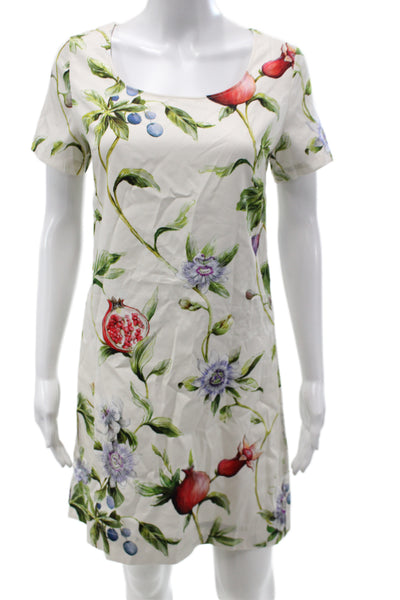 Paola Zuin Womens Shift Dress Ivory Cotton Scoop Neck Short Sleeve Size 40